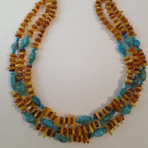 Jay King Mine Finds 20" Genuine Handmade Turquoise & Amber Multi Strand Necklace